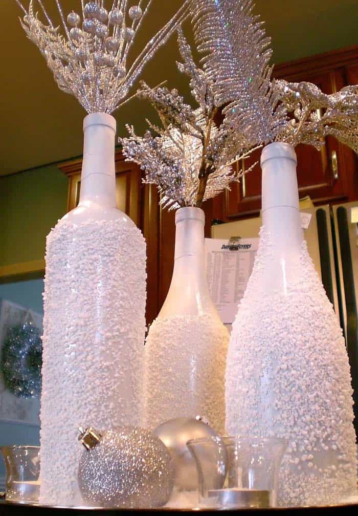 DIY Snow-Covered Wine Bottle Craft For Christmas