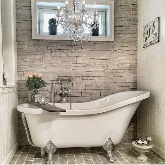 Grey Faux Stone Bath Tub Wall