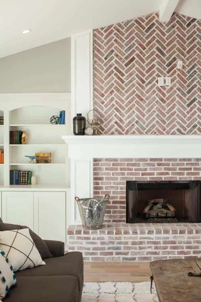 Fireplace with Alternating Brick Patterns and White Accents