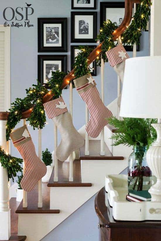 Stairways Sparkle With Lights And Stockings