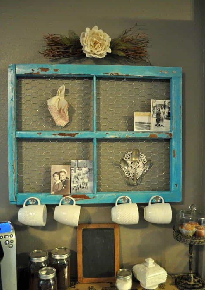 Mug Rack and Display With Chicken Wire