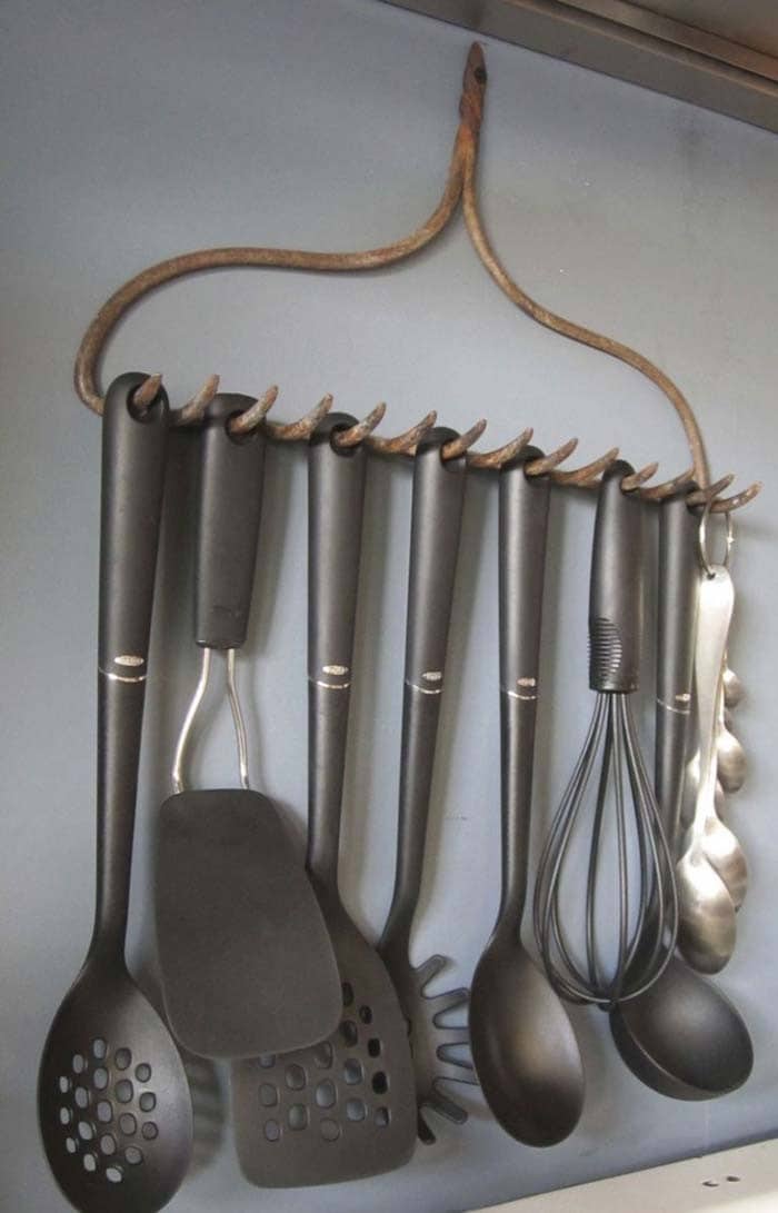 Kitchen Storage From A Vintage Garden Rake